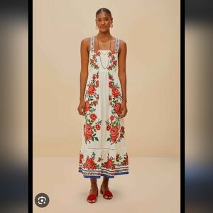 Farm Rio Flower Tapestry Lenzing  Euroflax Maxi Dress Size XL Off White NWT